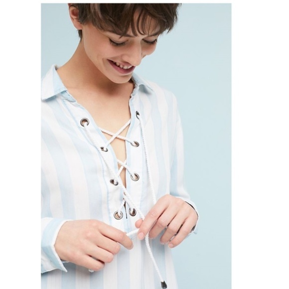 Anthropologie Rails Striped Lace-Up Shirt new - Picture 7 of 10